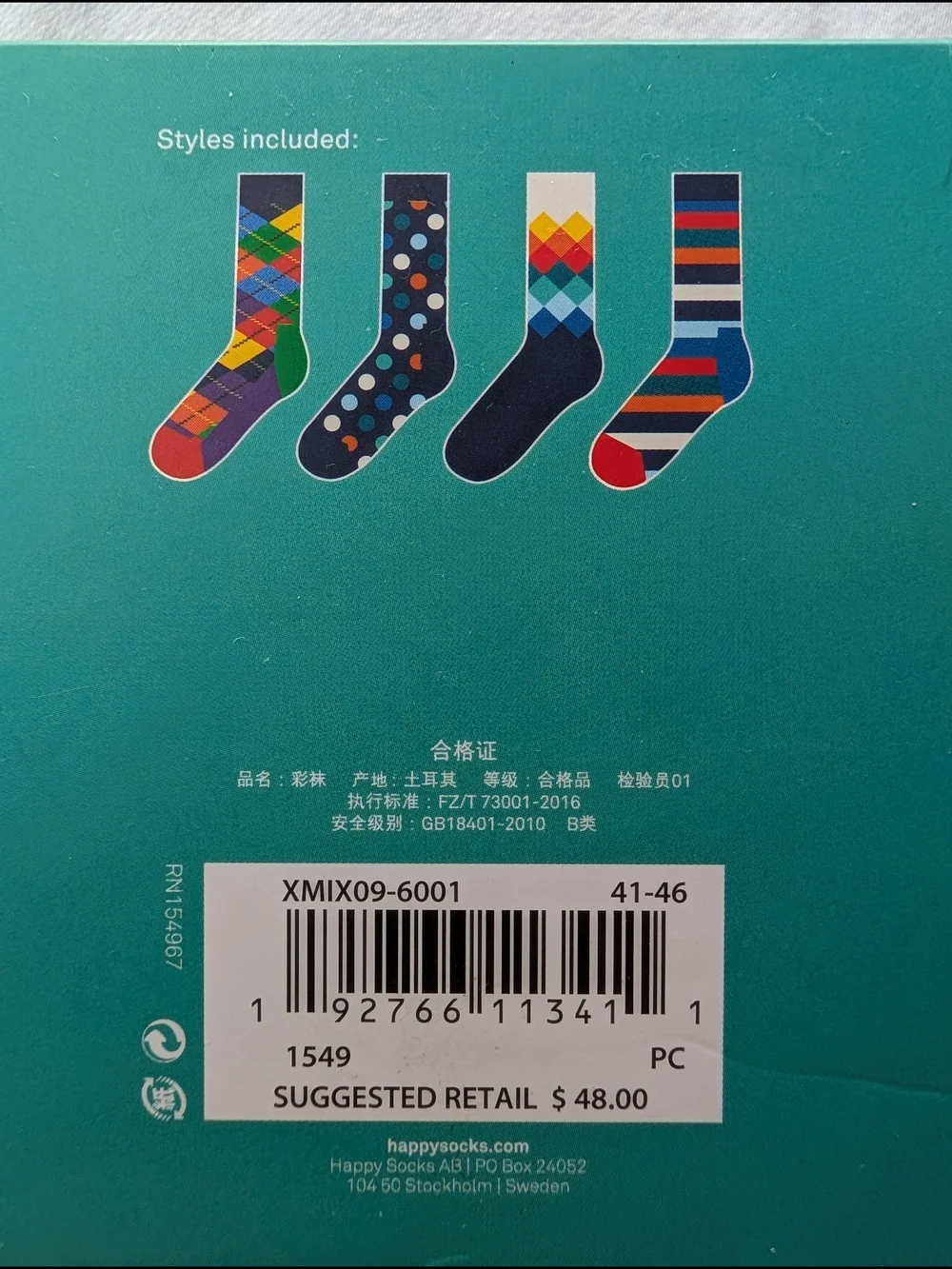 Happy Socks Cotton Blend Adult Crew Sock Gift Box —  4 Pairs Bright Colors
